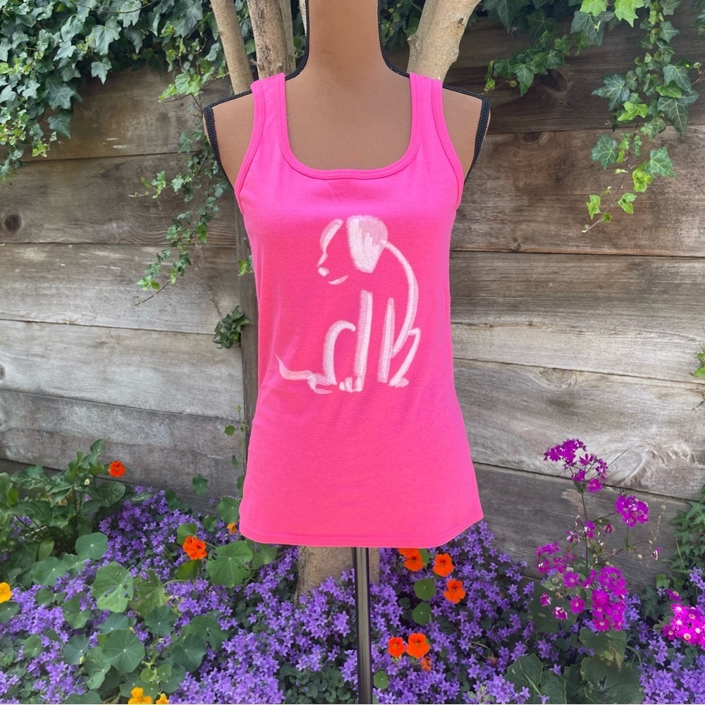NWOT Anvil Dog Lover Tank Top Pink and White Lightweight 100% Cotton Size S
